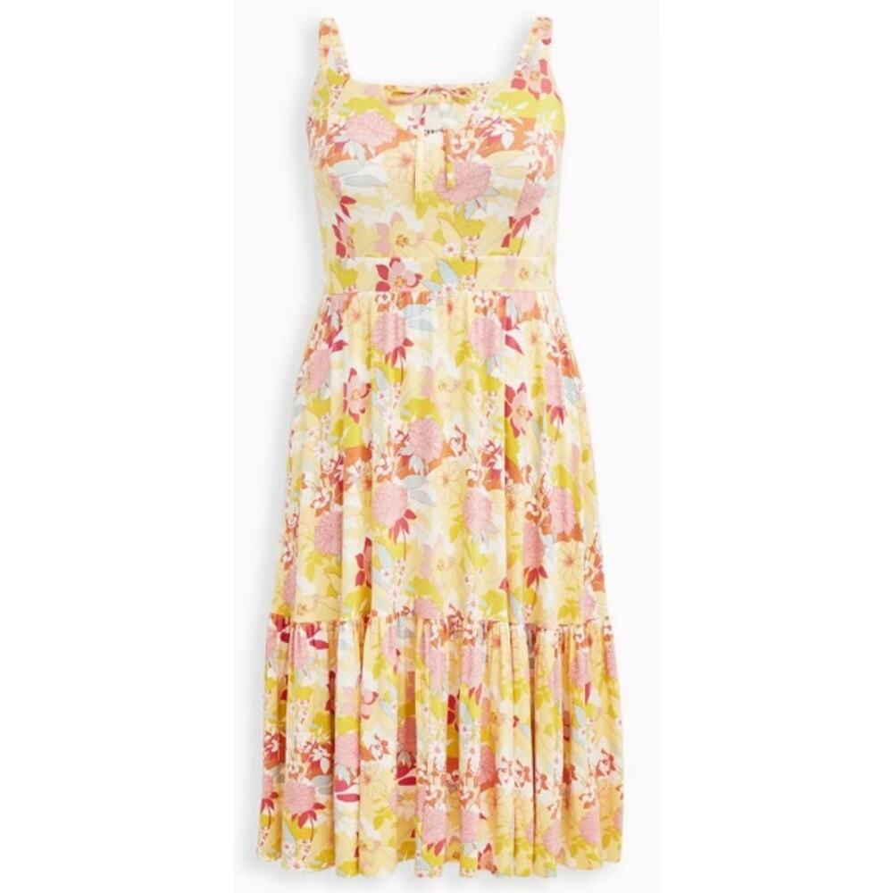 Torrid Yellow Midi Super Soft Tiered Dress 0 0X XL Beach